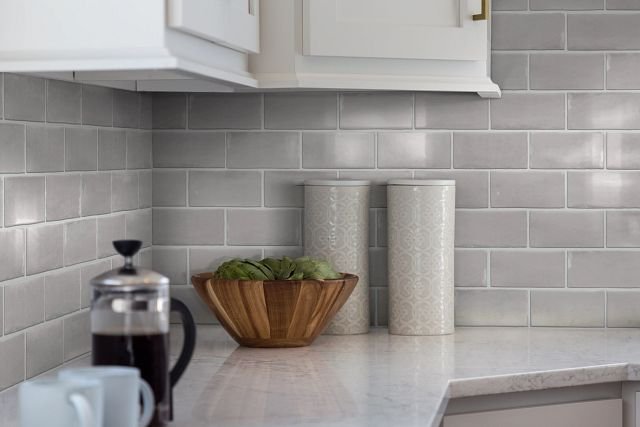 white kitchen counter with tile